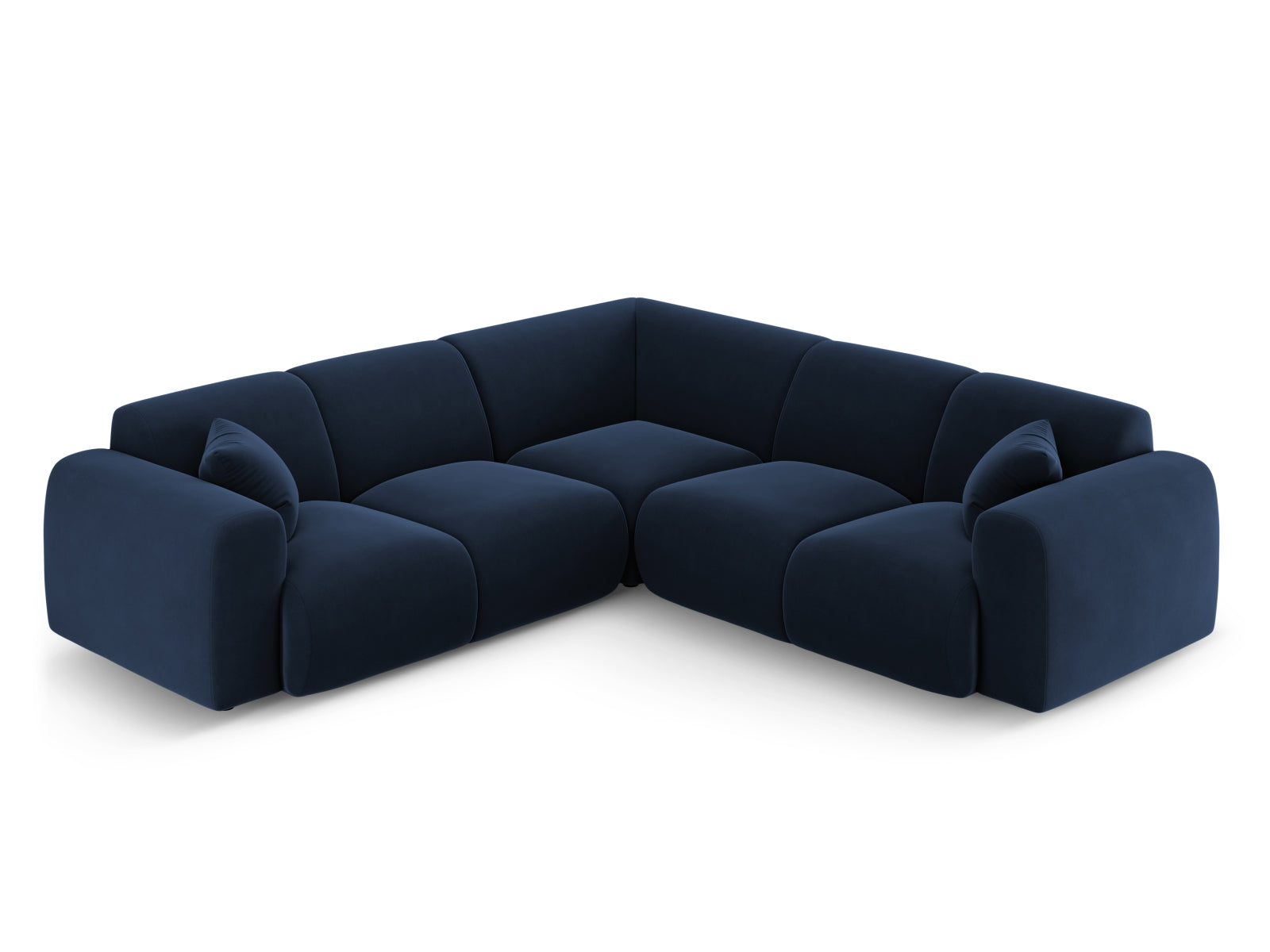 Elegantes Molino Velour Ecksofa in Royal Blue, 5-Sitzer mit symmetrischem Design, ideal für stilvolle Wohnräume.