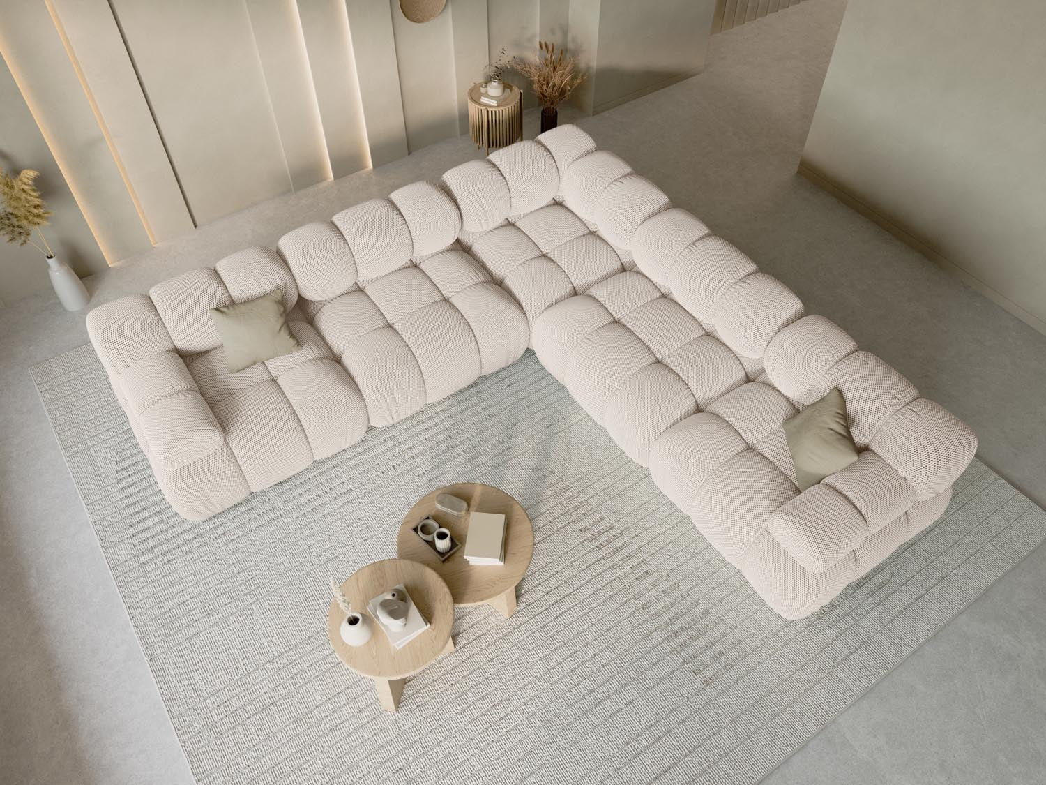 Elegantes Bellis Ecksofa in Light Beige, 5-Sitzer, 282 cm, ideal für stilvolle Wohnräume, präsentiert von Micadoni.