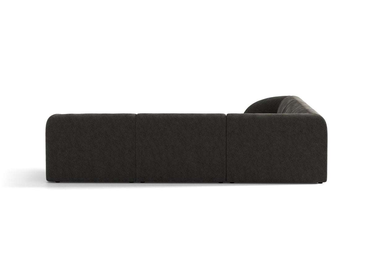 Dunkelbeiges symmetrisches Ecksofa Miley von Micadoni aus Bluvel-Stoff mit schwarzen Kunststoffbeinen, moderne L-Form für Wohnräume.