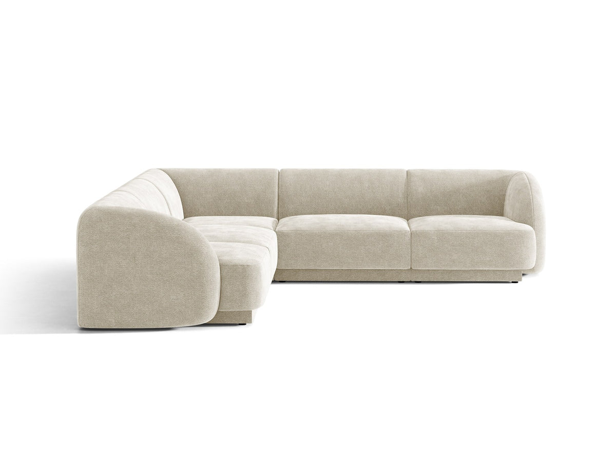 Dunkelbeiges symmetrisches Ecksofa Miley von Micadoni aus Bluvel-Stoff mit schwarzen Kunststoffbeinen, moderne L-Form für Wohnräume.