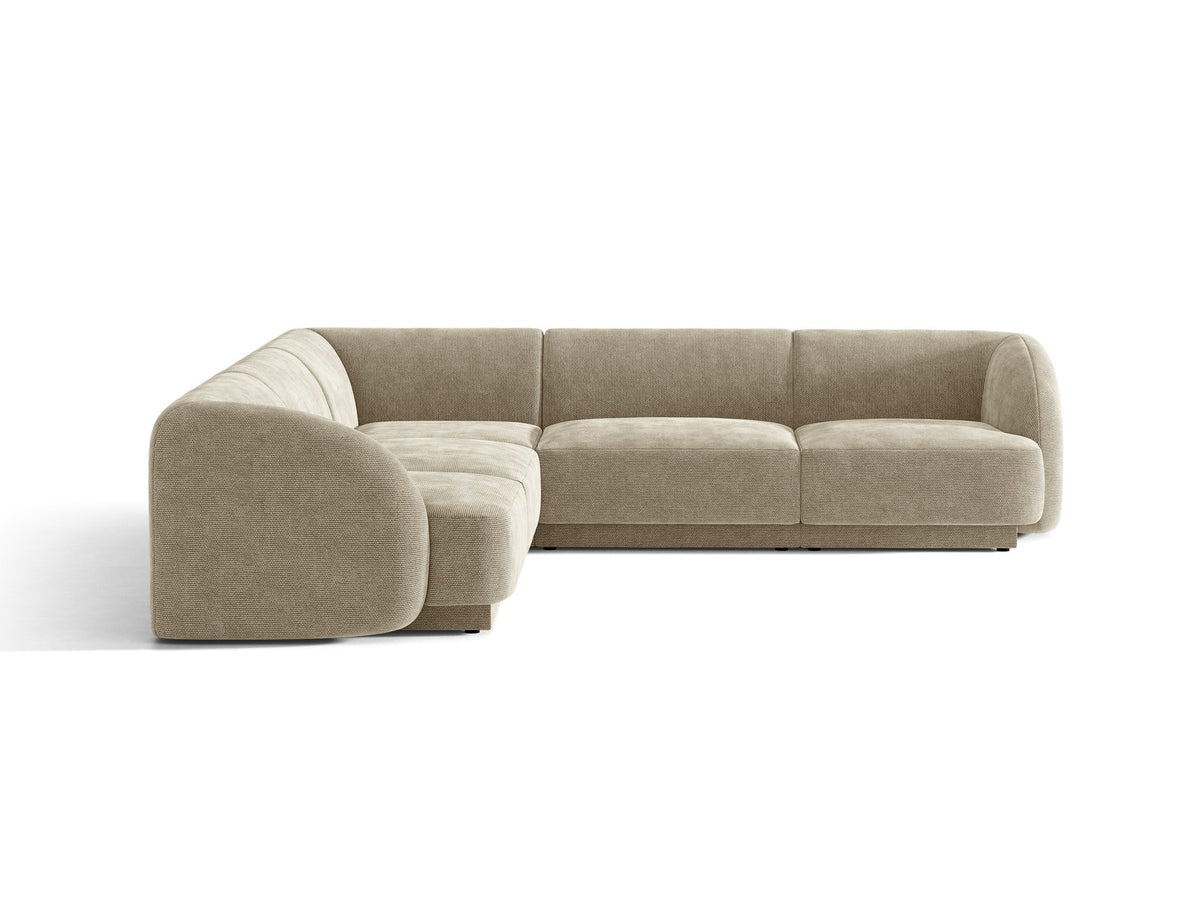 Dunkelbeiges symmetrisches Ecksofa Miley von Micadoni aus Bluvel-Stoff mit schwarzen Kunststoffbeinen, moderne L-Form für Wohnräume.