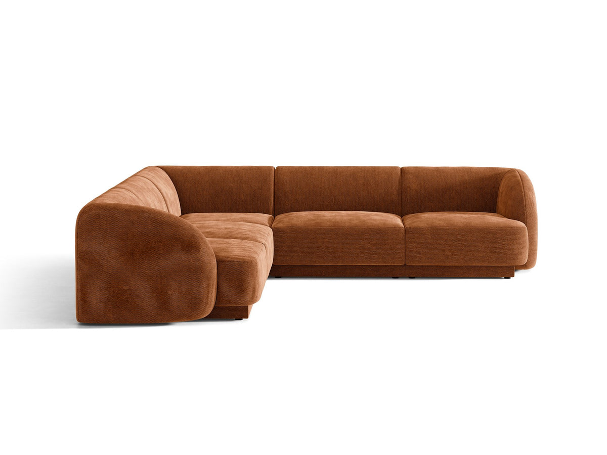 Dunkelbeiges symmetrisches Ecksofa Miley von Micadoni aus Bluvel-Stoff mit schwarzen Kunststoffbeinen, moderne L-Form für Wohnräume.