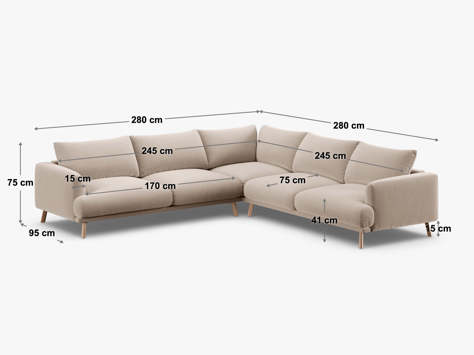 Elegantes 5-Sitzer Ecksofa Symmetric Naomi in Beige von Micadoni, perfekt für gesellige Abende und stilvolle Einrichtung.
