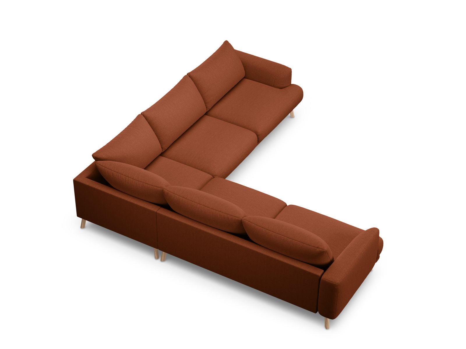 Elegantes 5-Sitzer Ecksofa Symmetric Naomi in warmem Brick-Liberty, ideal für gemütliche Abende und modernes Wohndesign.