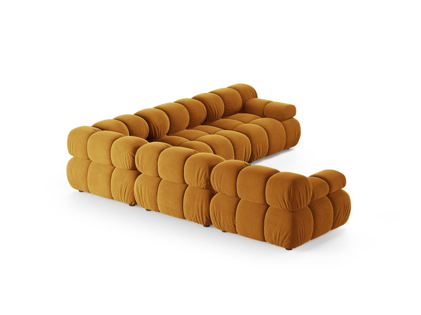 Modernes 5-Sitzer Ecksofa Symmetric Bellis in strahlendem Gelb, ideal für stilvolle Wohnräume und gesellige Abende.