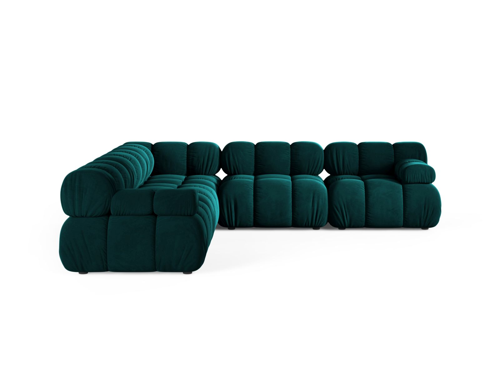 Elegantes 5-Sitzer Ecksofa Symmetric Bellis in tiefem Petrol, ideal für stilvolle Wohnräume und gemütliche Abende.