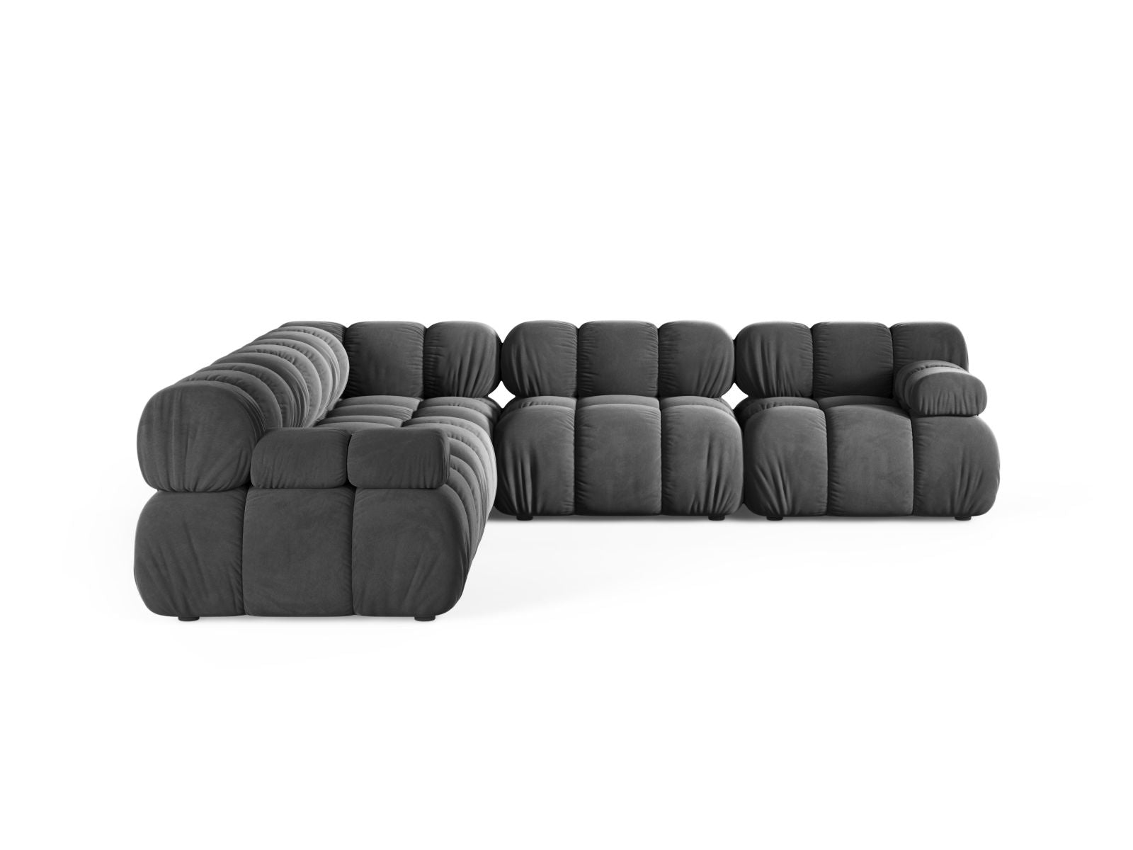 Elegantes 5-Sitzer Ecksofa Symmetric Bellis in stilvollem Grau, ideal für moderne Wohnräume und gemütliche Abende.