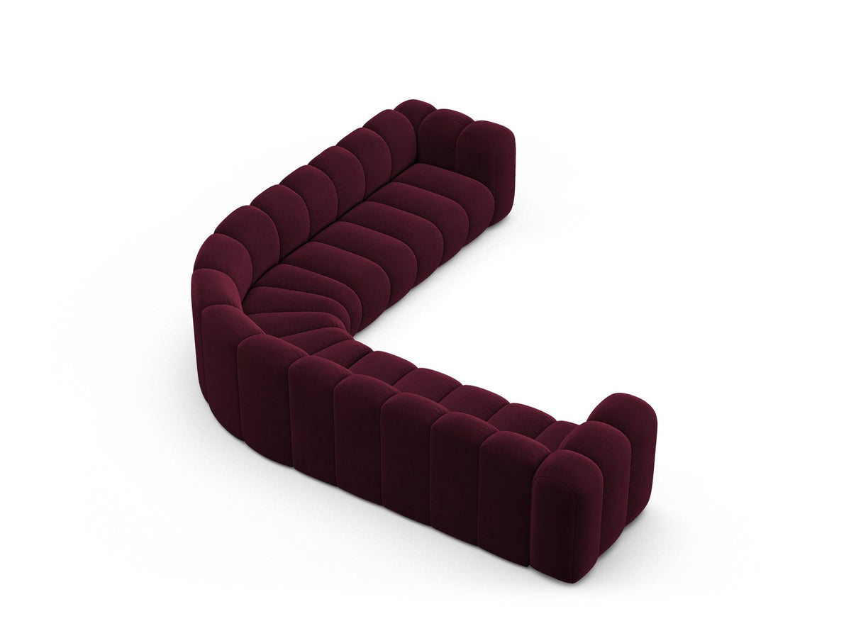 Modulares symmetrisches Ecksofa Lupine von Micadoni in leichtem Beige mit Venus-Samtstoff und schwarzen Kunststoffbeinen aus Polypropylen