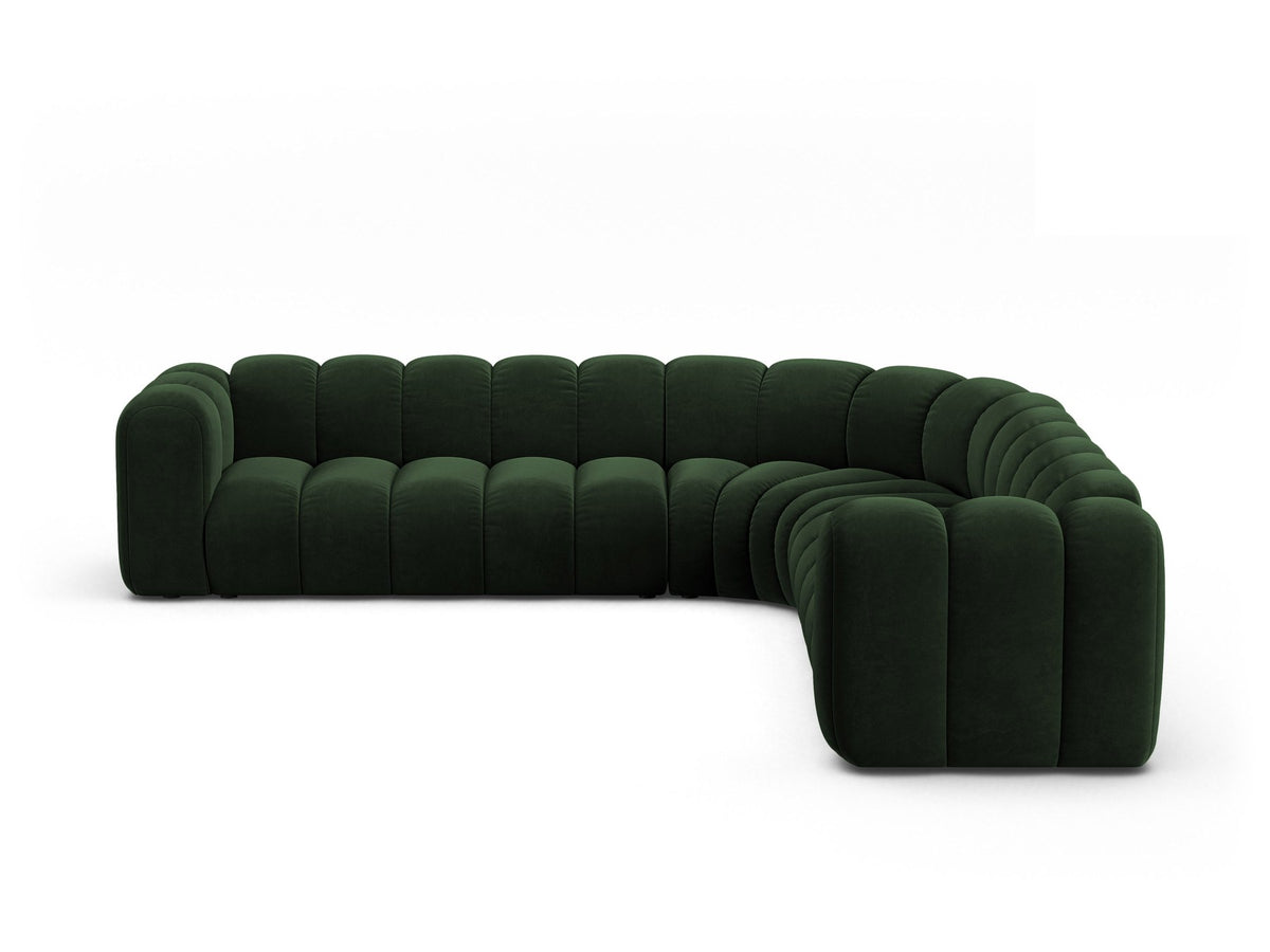 Modulares symmetrisches Ecksofa Lupine von Micadoni in leichtem Beige mit Venus-Samtstoff und schwarzen Kunststoffbeinen aus Polypropylen
