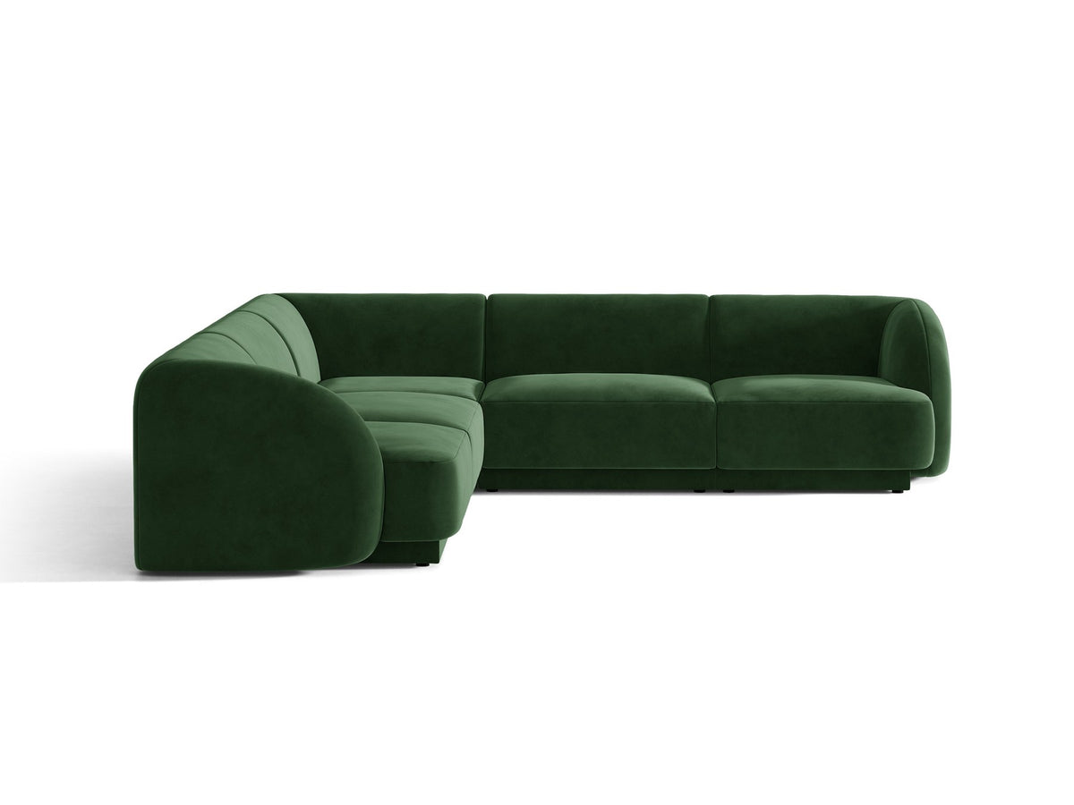 Dunkelbeiges symmetrisches Ecksofa Miley von Micadoni aus Bluvel-Stoff mit schwarzen Kunststoffbeinen, moderne L-Form für Wohnräume.