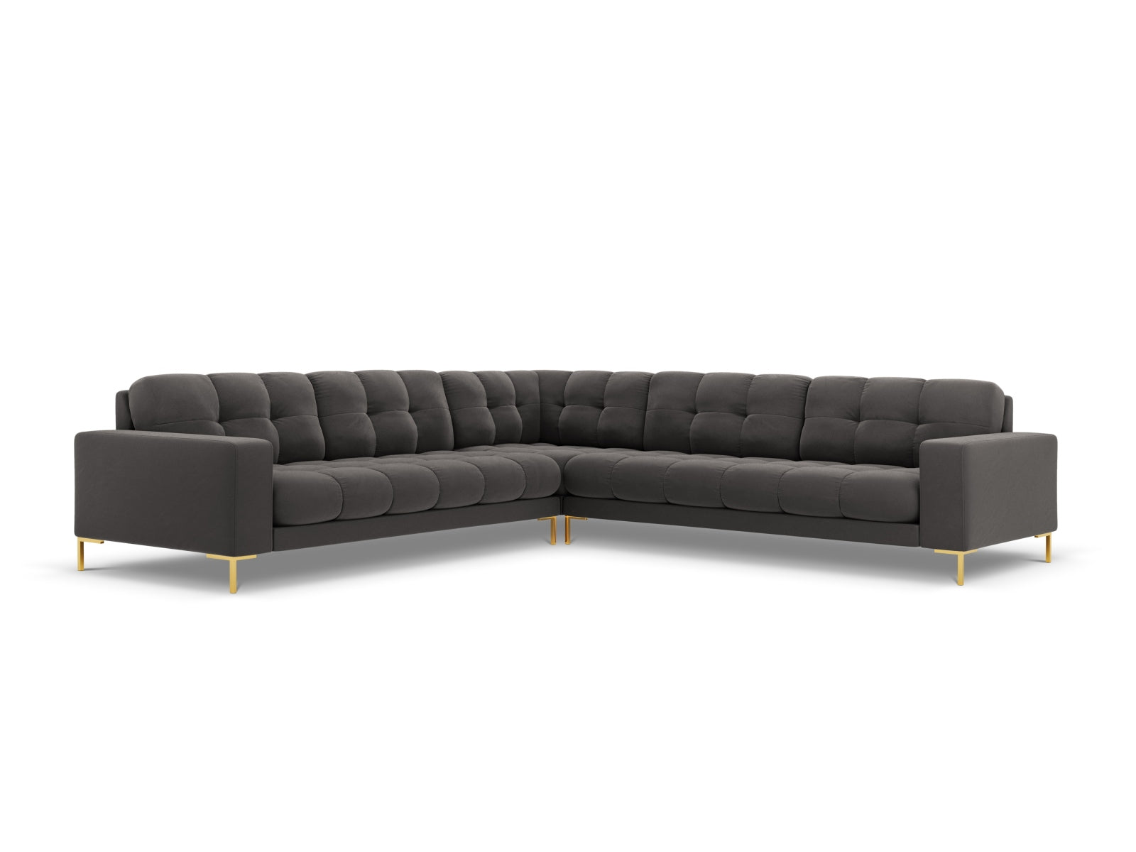 Mamaia Velour Symmetrical Ecksofa 6 Sitzer in Dark Grey/Gold präsentiert im Onlineshop von KAQTU Design AG. Ecksofa ist von Micadoni