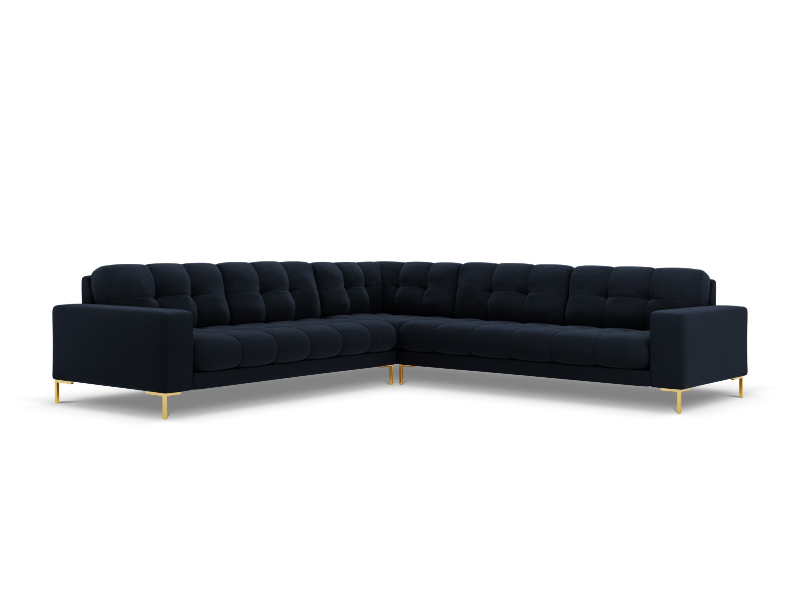 Mamaia Velour Symmetrical Ecksofa 6 Sitzer in Dark Blue/Gold präsentiert im Onlineshop von KAQTU Design AG. Ecksofa ist von Micadoni