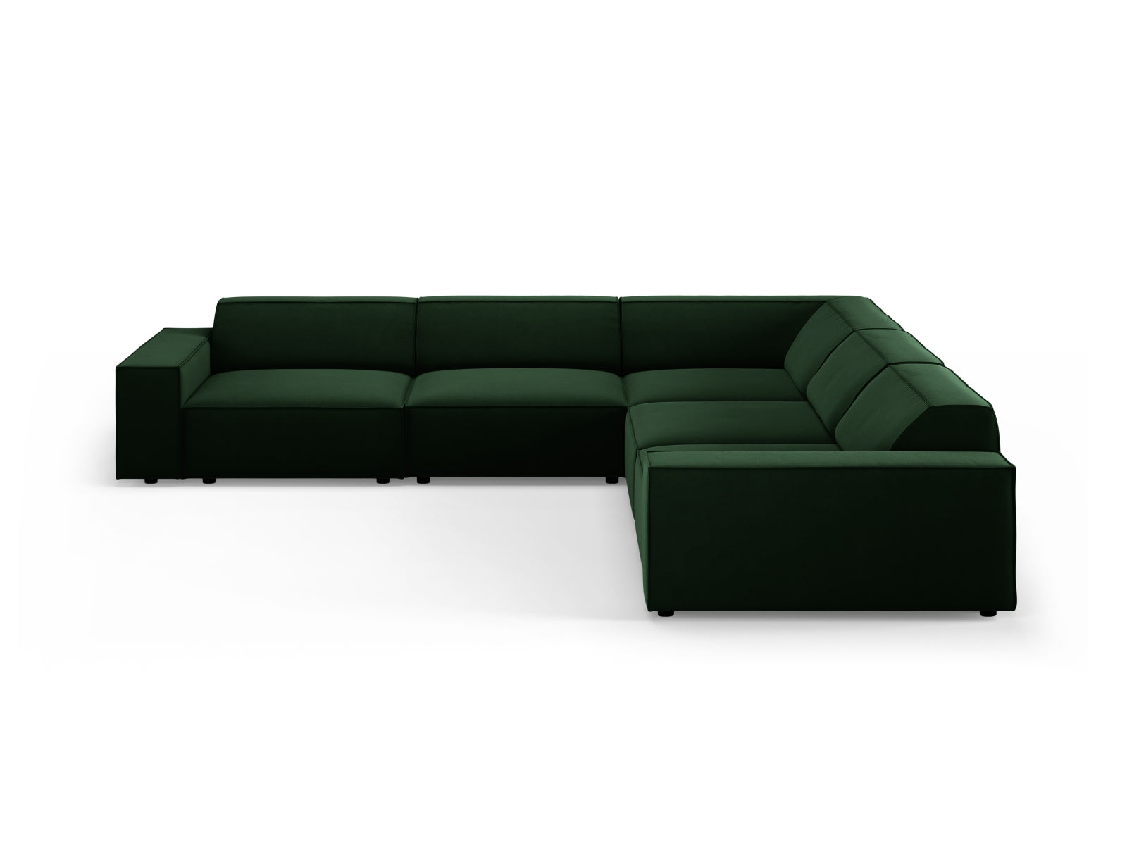Modulares symmetrisches Ecksofa Jodie Velour in elegantem Design, 6-Sitzer, ideal für stilvolle Wohnräume.