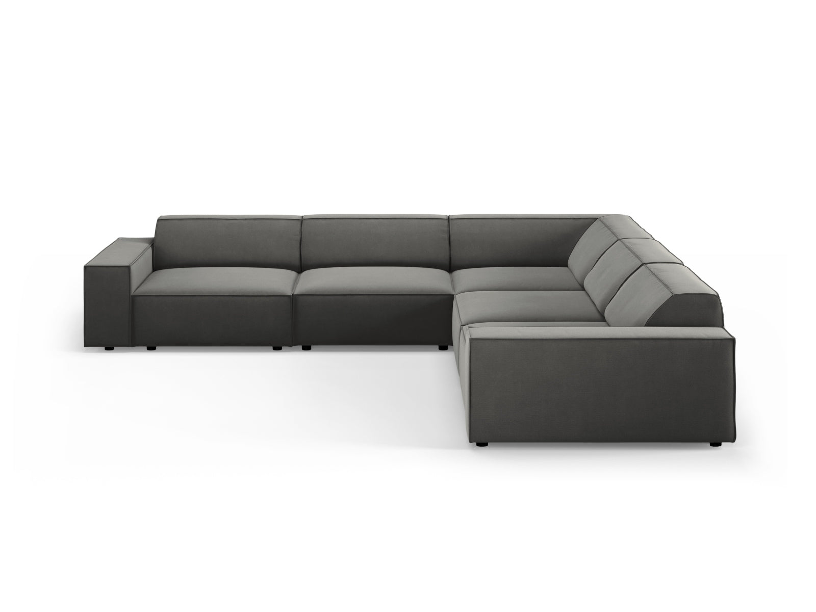 Modulares Ecksofa Jodie Velour für 6 Personen, ideal für stilvolle Wohnzimmer mit luxuriösem Komfort und flexibler Anordnung.
