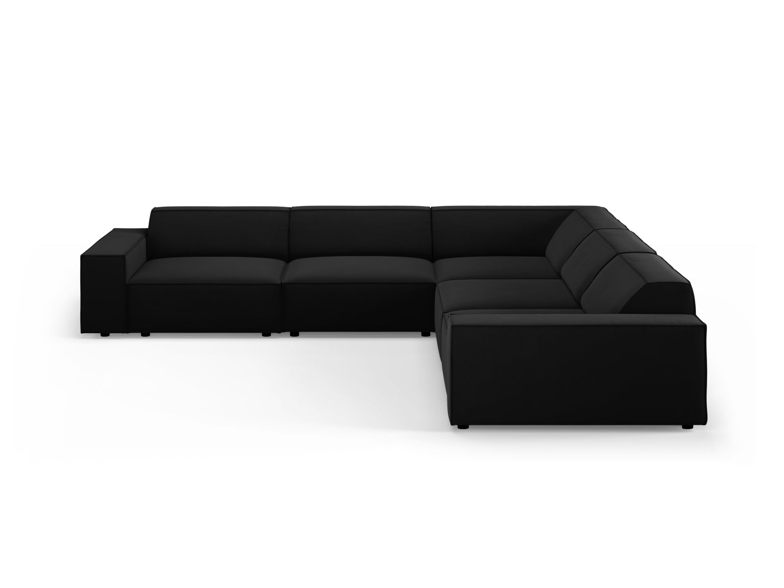 Stylisches, symmetrisches Ecksofa Jodie Velour für 6 Personen, ideal für zeitgemäße Einrichtungen mit vielseitigen Gestaltungsmöglichkeiten.