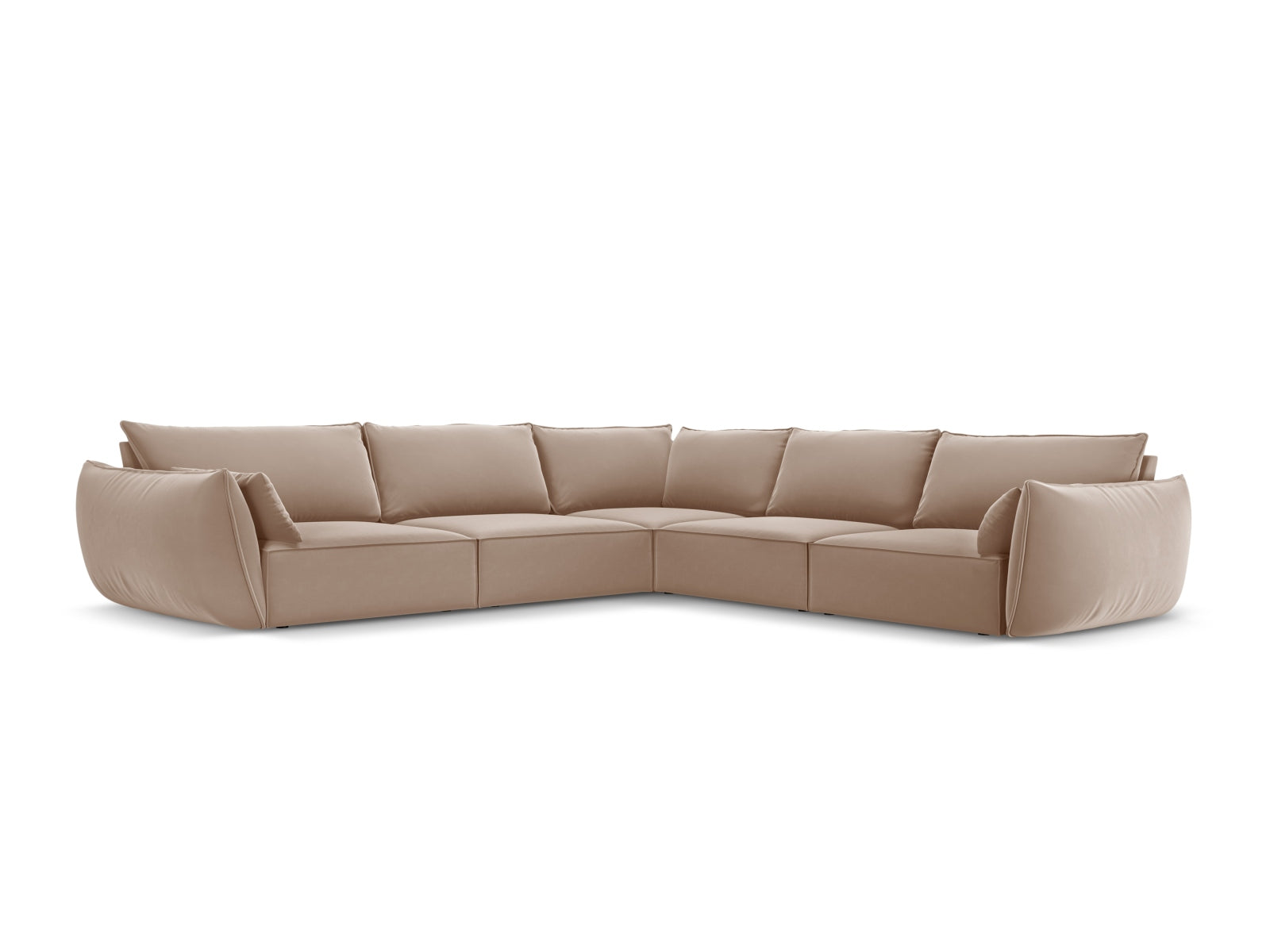 Beige-blaues Kaelle Velour Ecksofa für 7 Personen, stilvolles Design von Micadoni, ideal für moderne Wohnräume.