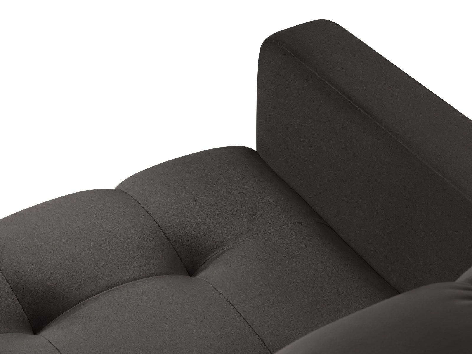 Stylisches Mamaia Ecksofa aus weichem Velours, symmetrisch gestaltet für 6 Personen, in modernem Dunkelgrau und Schwarz-Bluvel, perfekt für Ihr Zuhause.