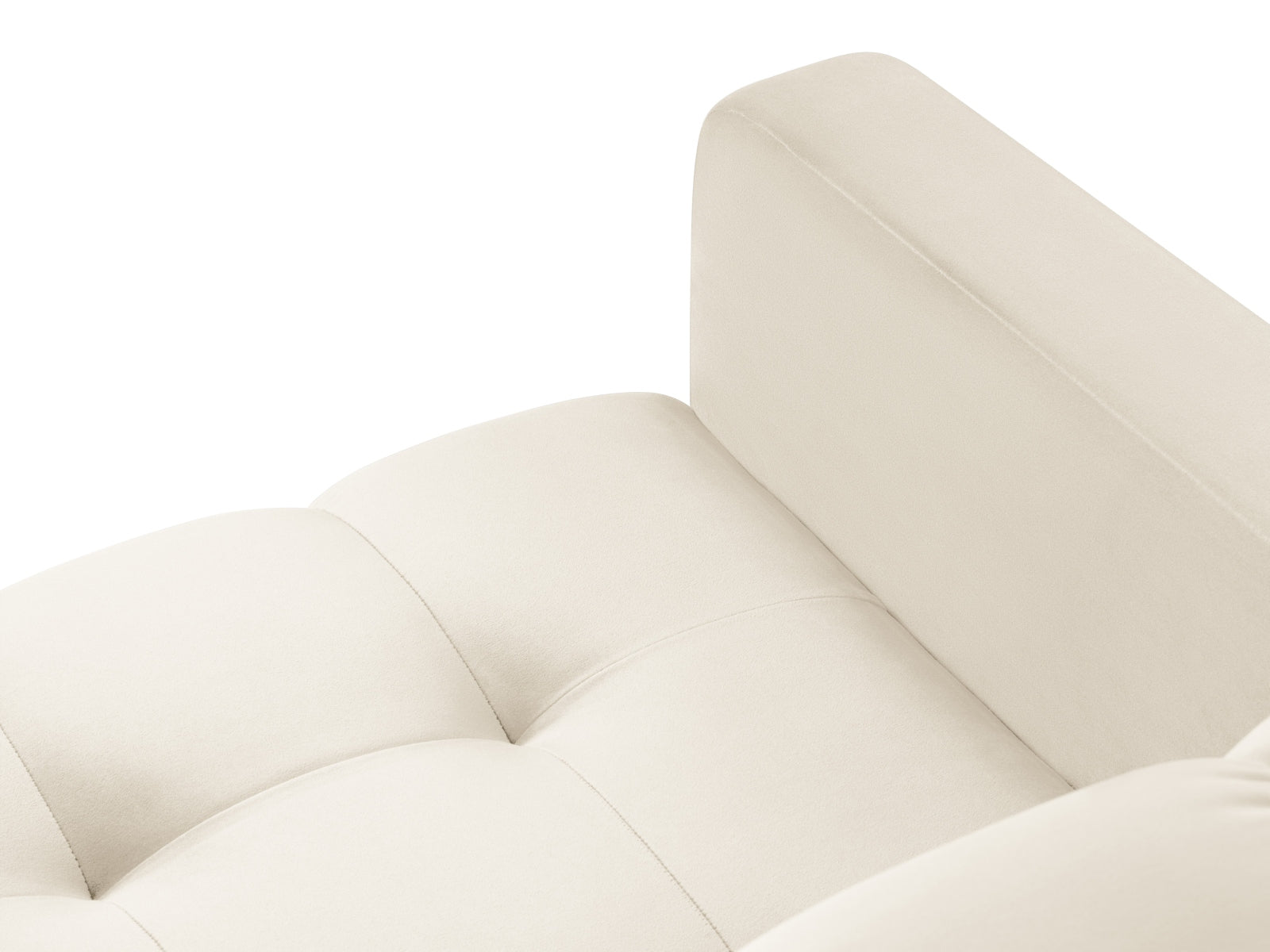 Luxuriöses Mamaia Ecksofa aus weichem Velours, bietet Platz für 6 Personen und vereint modernes Design mit Komfort in Beige und Schwarz.