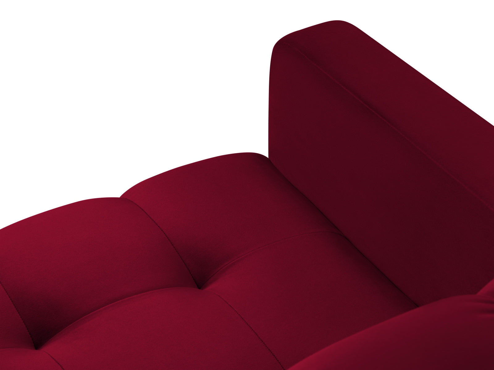 Luxuriöses Mamaia Velour Ecksofa in ansprechendem Rot und Schwarz, perfekt für gesellige Runden und stilvolle Wohnräume.