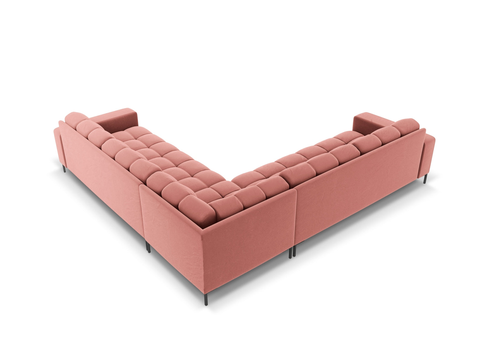 Elegantes Mamaia Velour Ecksofa in harmonischem Pink und Schwarz, ideal für stilvolle Wohnräume und gesellige Abende.
