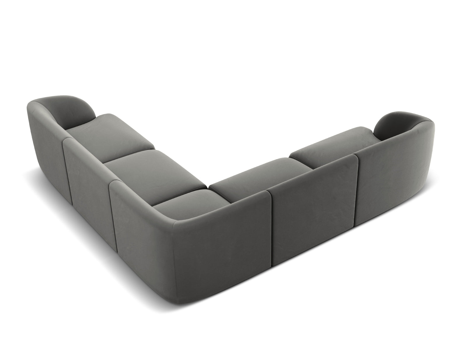 Stylisches 5-Sitzer Ecksofa Miley aus Velours, symmetrisches Design in zartem Hellgrau, perfekt für moderne Wohnkonzepte.