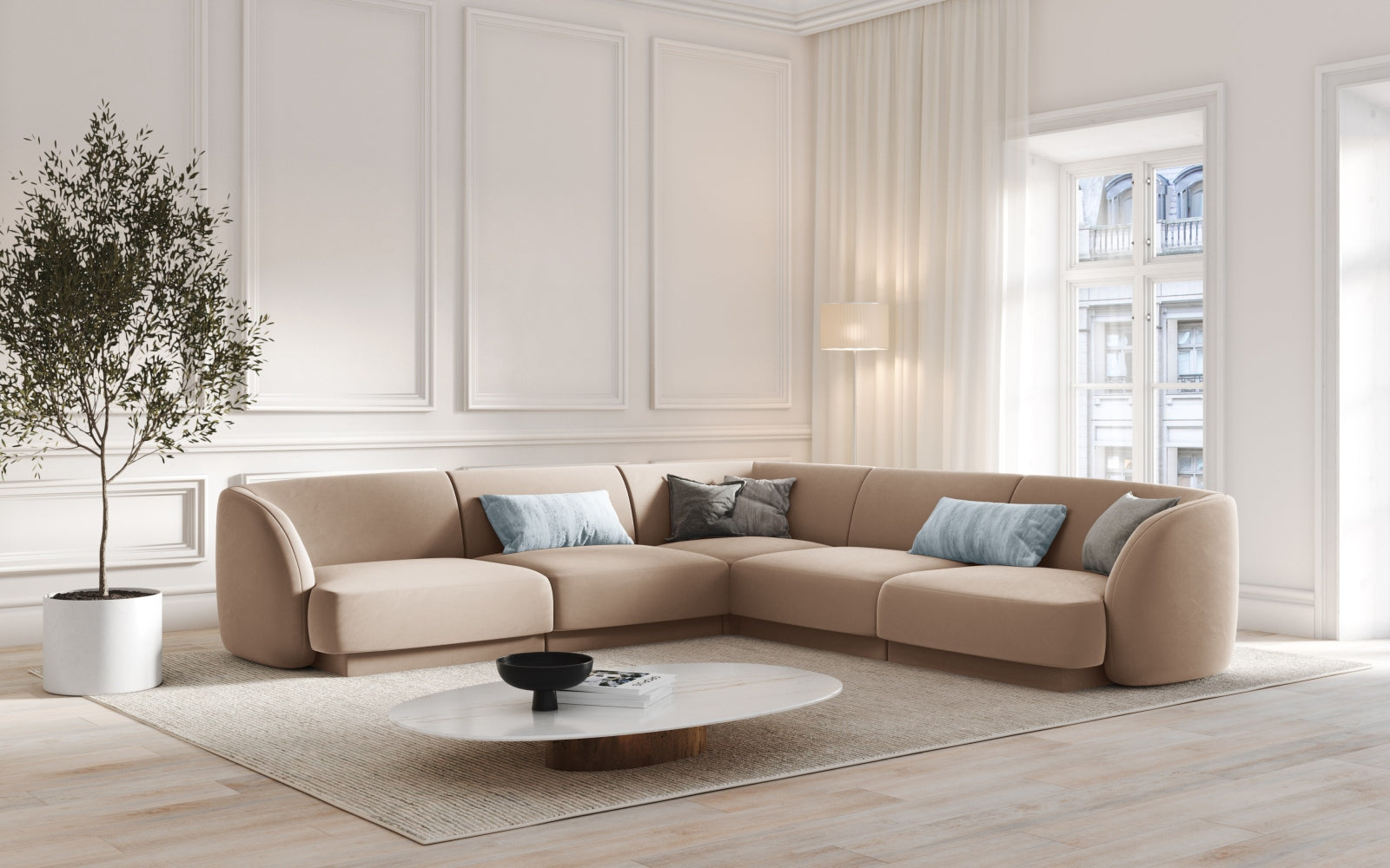 Entdecken Sie das elegante Miley Velour Ecksofa von Micadoni – ein stilvolles 5-Sitzer Sofa, das Komfort und modernes Design vereint.