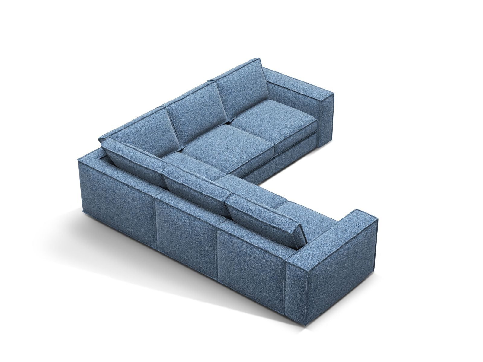 Elegantes 4-Sitzer Ecksofa Pola in Dunkelblau, modular und symmetrisch, ideal für stilvolle Wohnräume. Hochwertige Verarbeitung von Micadoni.