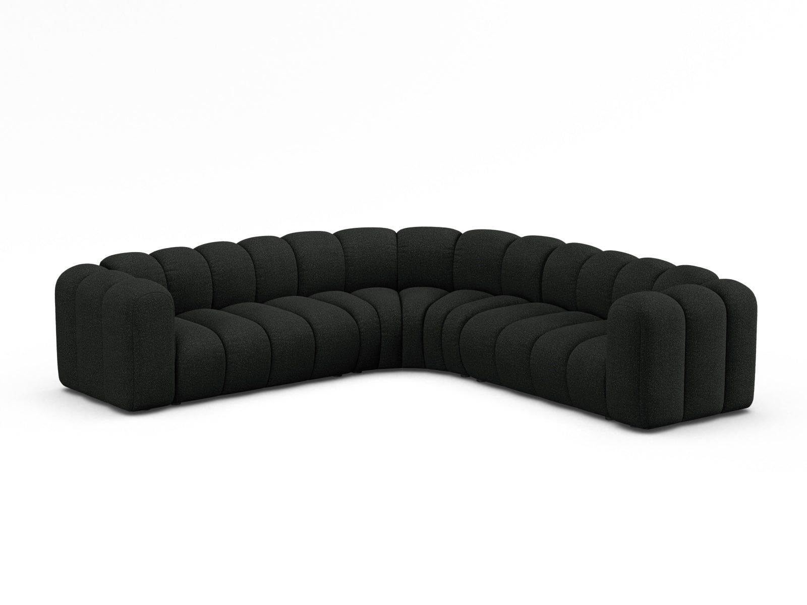 Elegantes Lupine Modular Ecksofa in Schwarz, ideal für moderne Wohnräume, bietet Platz für bis zu fünf Personen und vereint Komfort mit stilvollem Design.