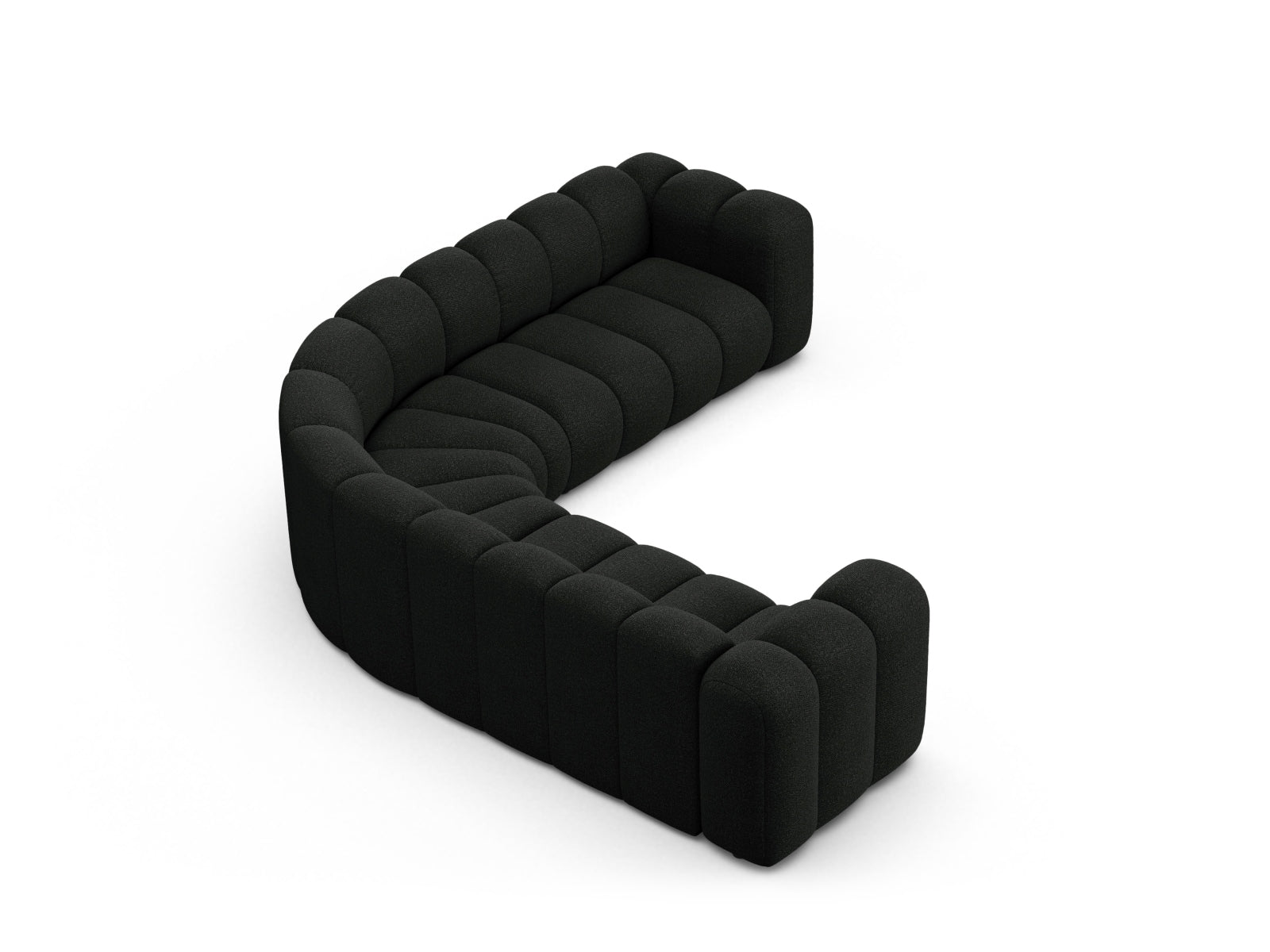 Modulares Ecksofa Lupine in stilvollem Schwarz, perfekt für gesellige Abende, bietet Platz für fünf Personen und überzeugt durch seine elegante Form.