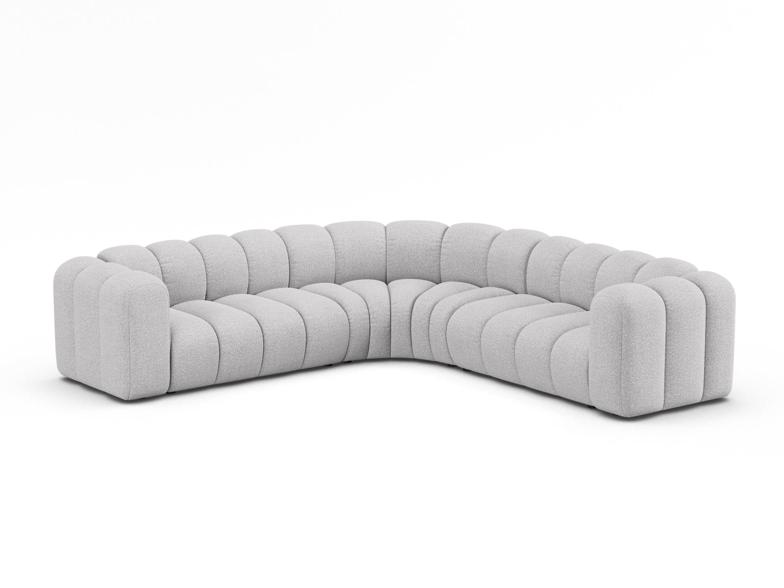 Elegantes, modulares Ecksofa in hellem Grau, ideal für moderne Wohnräume. Komfortables 5-Sitzer-Design von Micadoni.