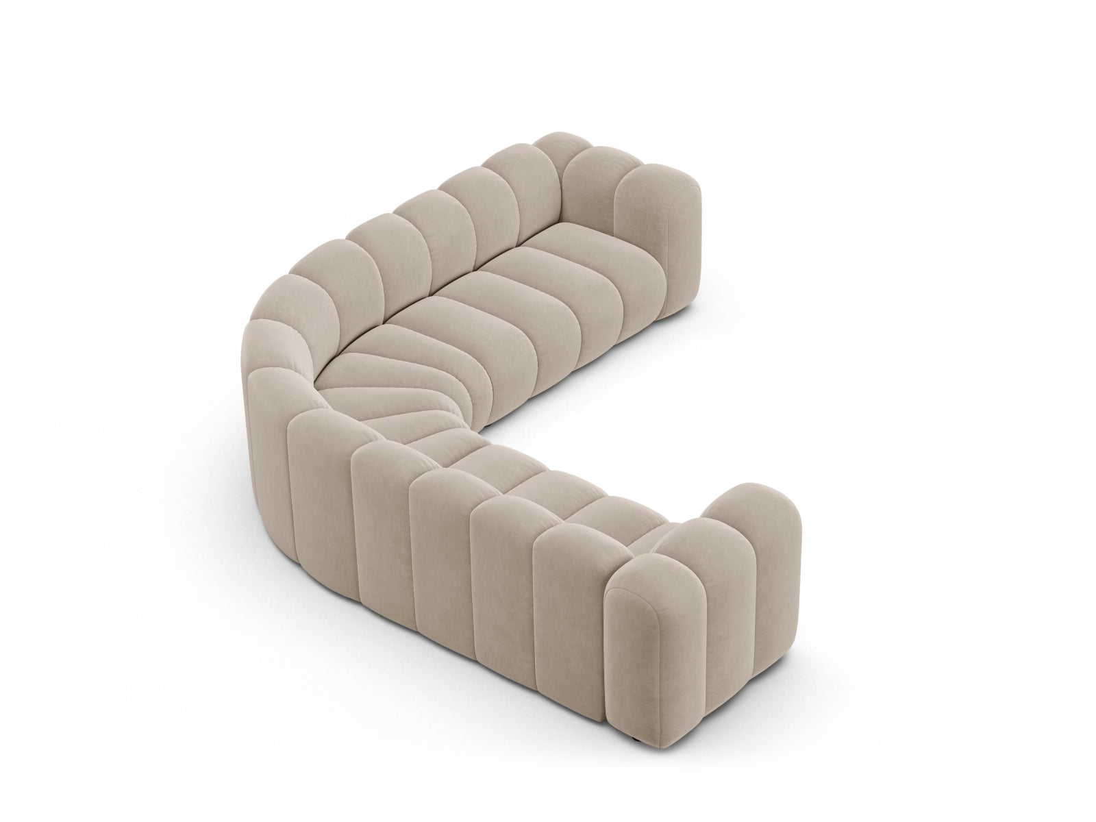 Beige Ecksofa von Micadoni, modular und symmetrisch, bietet Platz für 5 Personen und vereint Komfort mit elegantem, modernem Stil.
