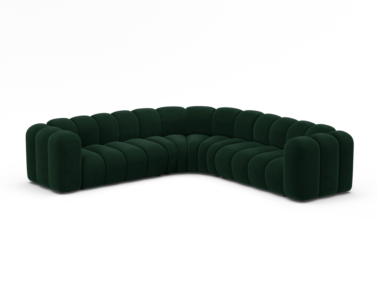 Elegantes Lupine Ecksofa in Flaschengrün, modular und symmetrisch, ideal für stilvolle Wohnräume. 5-Sitzer von Micadoni.