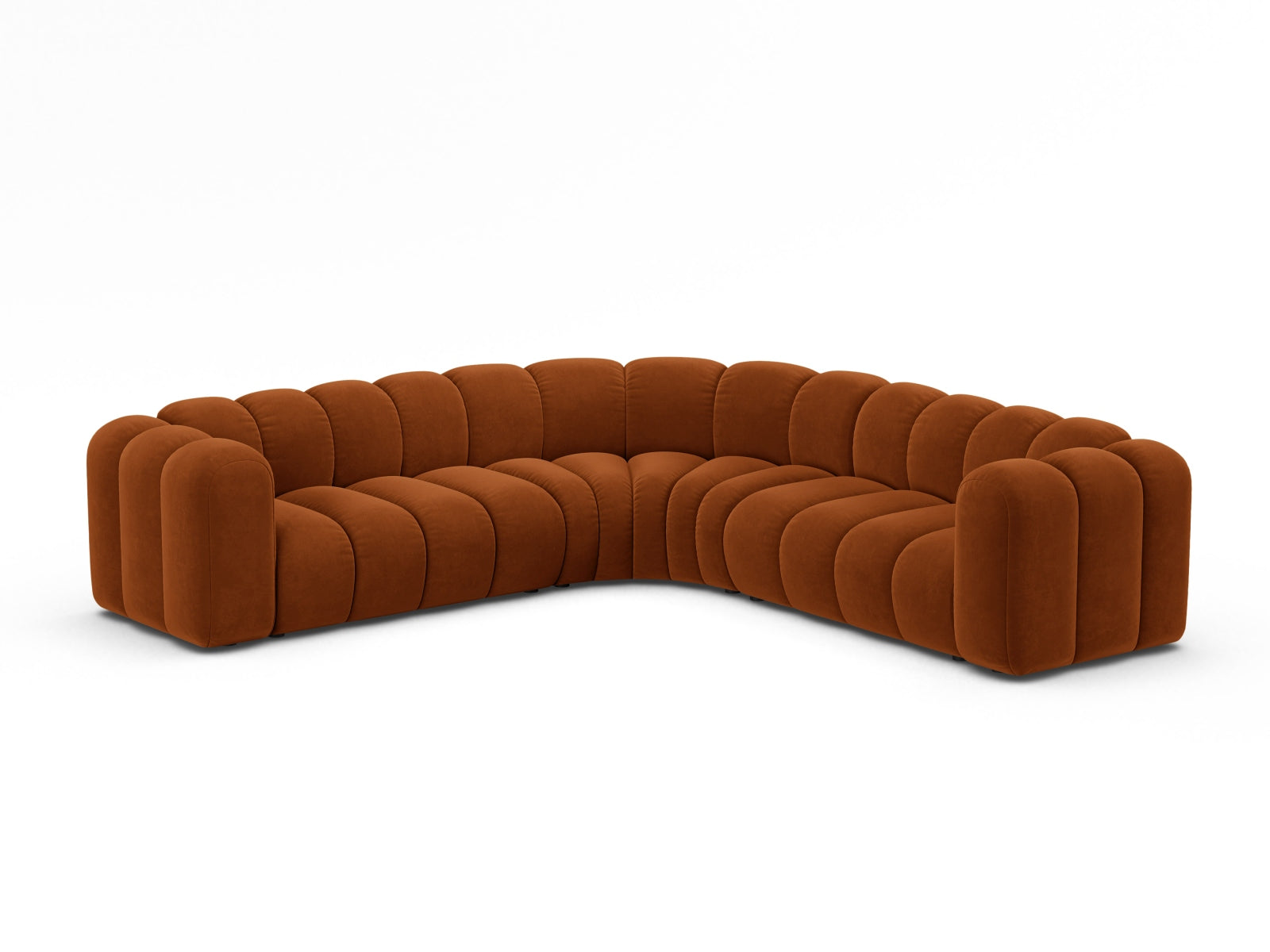 Elegantes Lupine Ecksofa in Terracotta, modular und symmetrisch, ideal für stilvolle Wohnräume. 5-Sitzer von Micadoni.