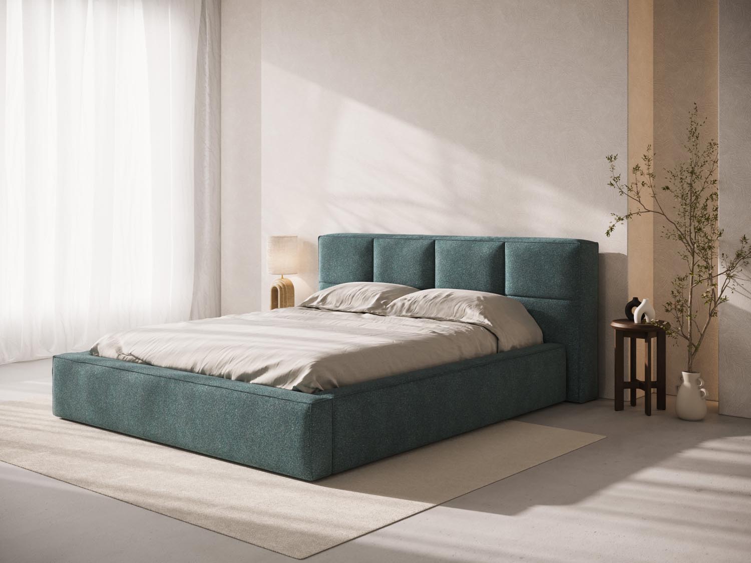Elegantes Darren Kopfteil in grün-blauem Melange-Design, ideal für stilvolle Schlafzimmergestaltung. Hochwertige Verarbeitung von Micadoni.