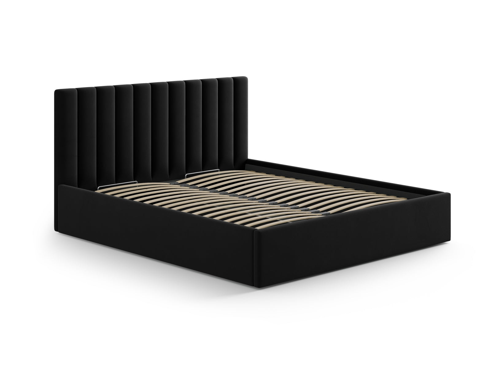 Stilvolles Kopfteil Allison in 170 cm Breite, aus edlem Black-Bluvel, perfekt für moderne Schlafzimmer und gemütliche Akzente.