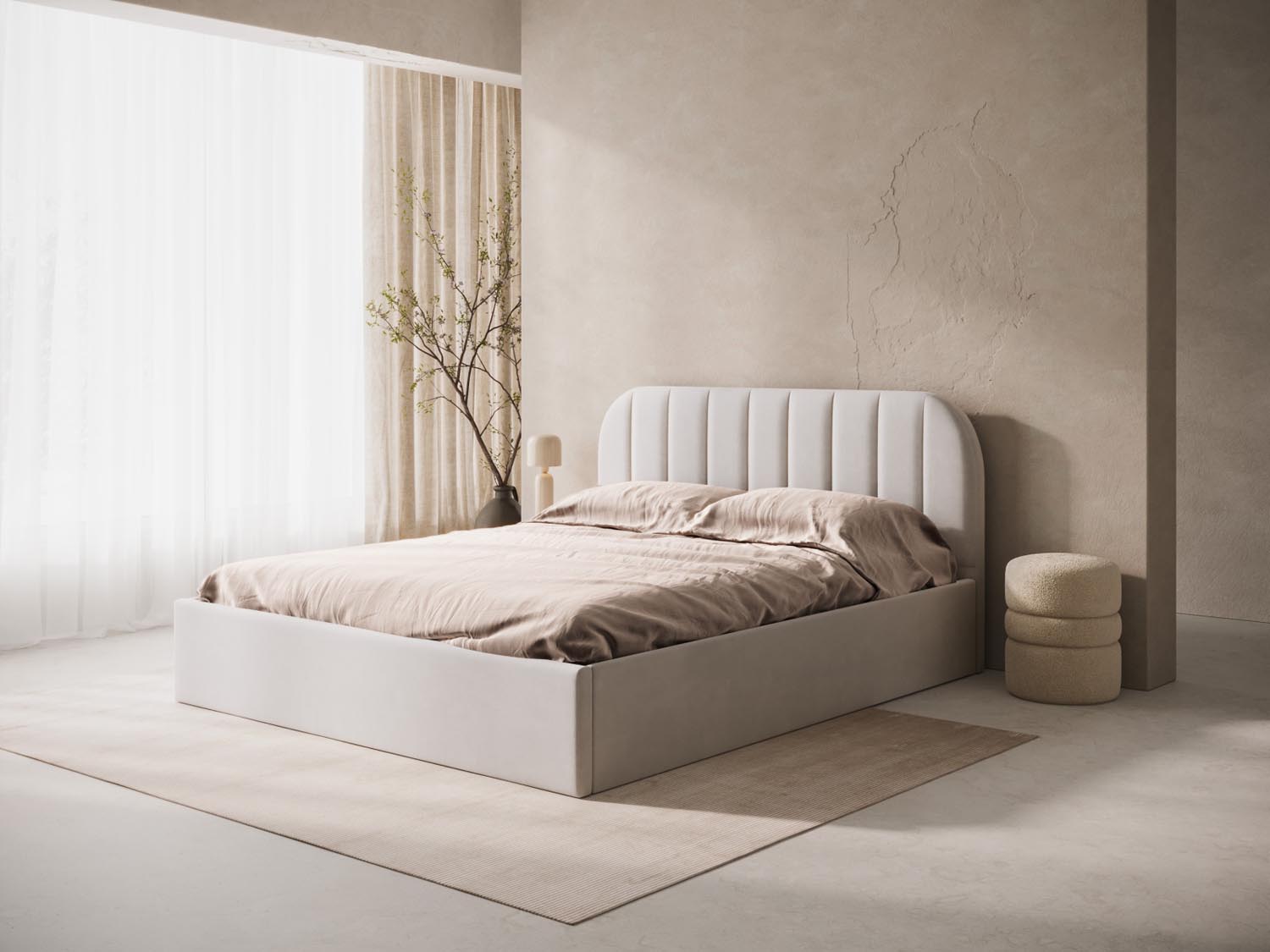 Stilvolles Billy Kopfteil aus weichem Velour in edlem Dunkelbeige, perfekt für moderne Schlafzimmer und gemütliche Akzente.