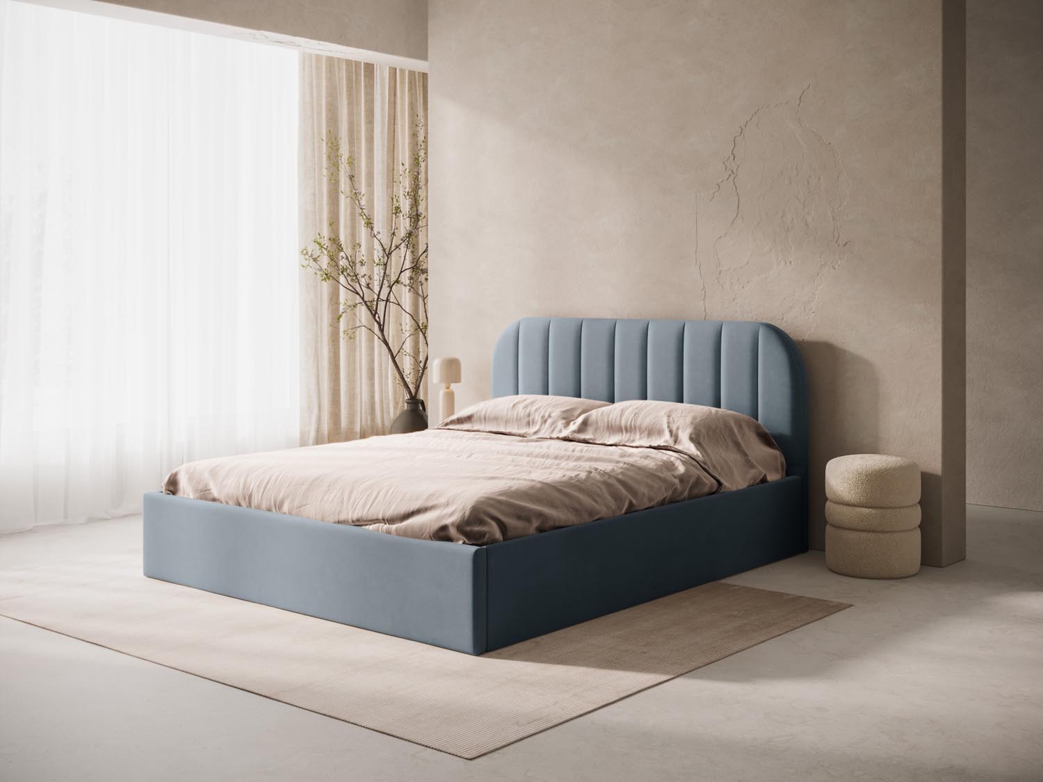 Stilvolles Kopfteil Billy in zartem Hellblau, gefertigt aus hochwertigem Velour, perfekt für ein modernes und elegantes Schlafzimmer.
