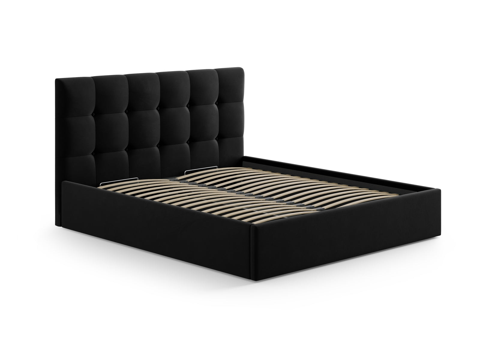 Luxuriöses Phaedra Velour Kopfteil in edlem Schwarz-Bluvel, perfekt für ein modernes und elegantes Schlafzimmerambiente.