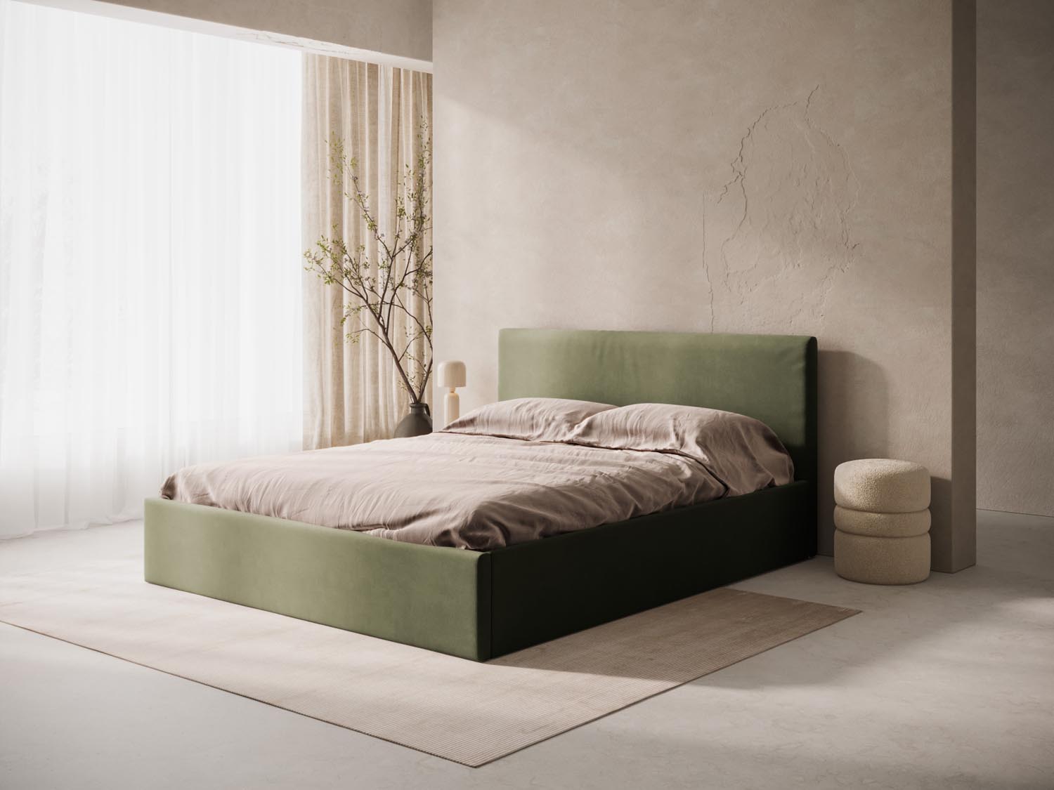 Stilvolles Remo Velour Kopfteil in zarten Grüntönen, perfekt für zeitgemäße Schlafzimmergestaltung. Exquisite Qualität von Micadoni.