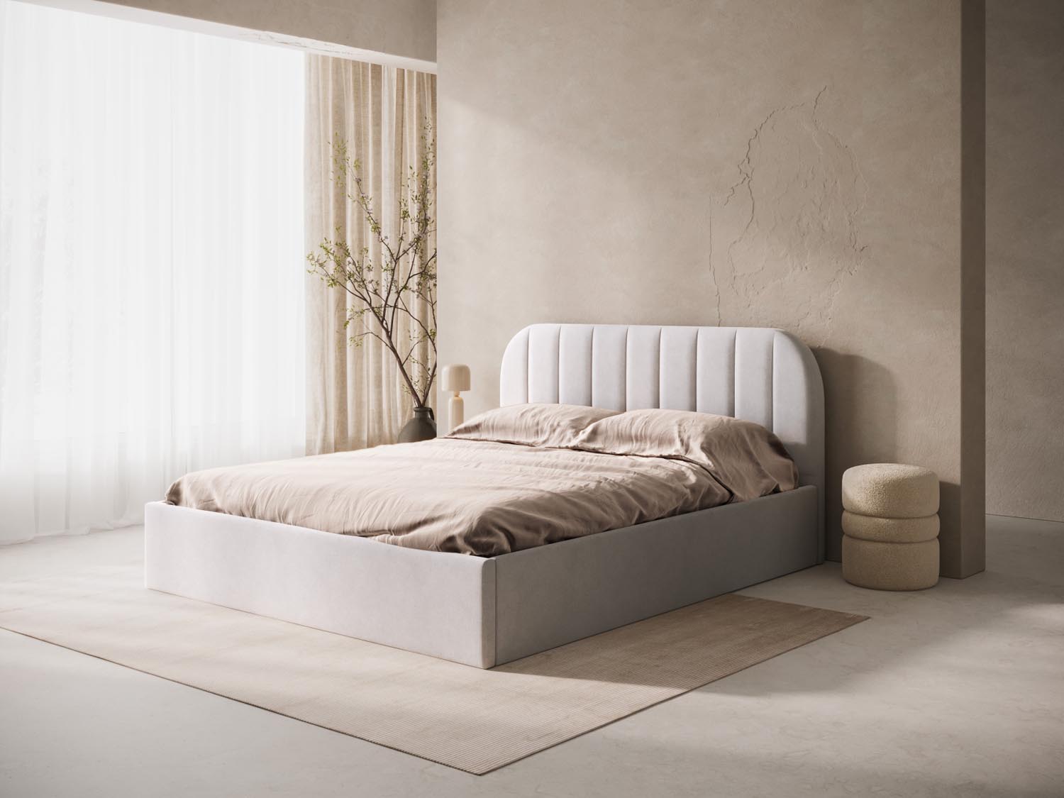 Elegantes Kopfteil Billy in sanftem Beige, ideal für zeitgemäße Schlafzimmergestaltung. Hochwertige Verarbeitung und modernes Design von Micadoni.