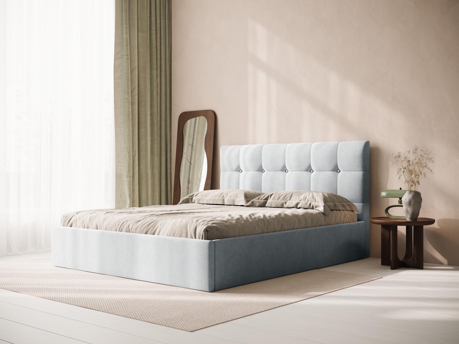 Elegantes Kopfteil Phaedra in sanftem Hellgrau, ideal für zeitgemäße Schlafzimmergestaltung. Hochwertige Verarbeitung und modernes Design von Micadoni.