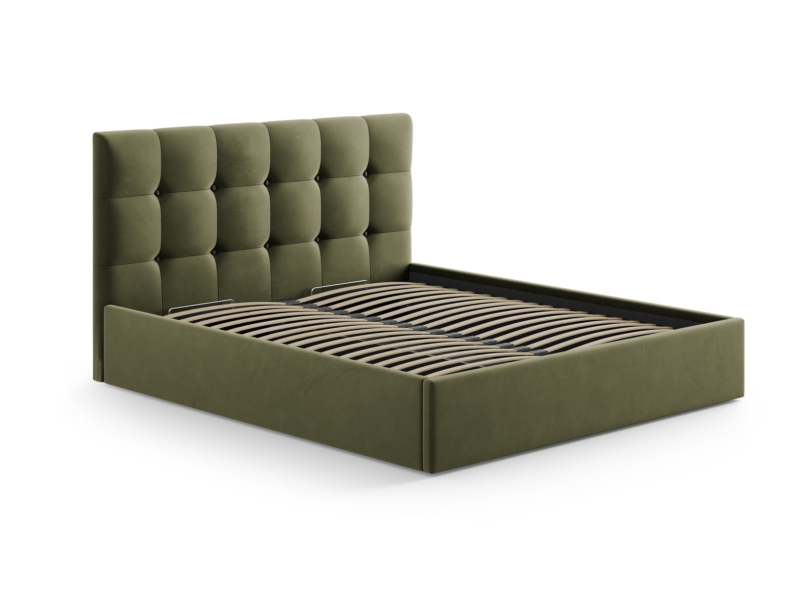 Elegantes Phaedra Velour Kopfteil in sanften Grüntönen, ideal für stilvolle Schlafzimmergestaltung. Hochwertige Verarbeitung von Micadoni.