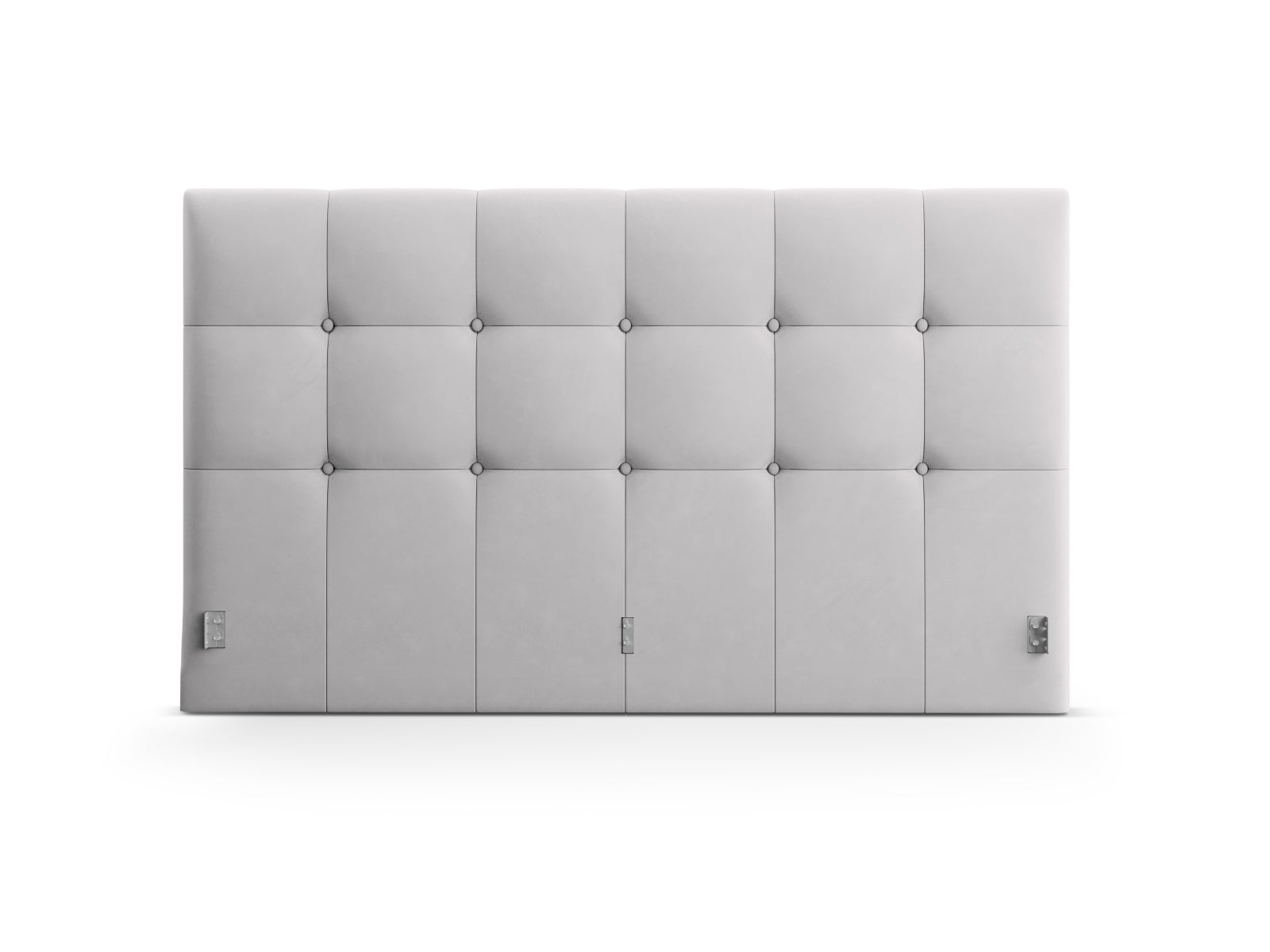 Luxuriöses Kopfteil Phaedra aus Velours in zartem Silberblau, ideal für moderne Schlafzimmer und entspannende Oasen.