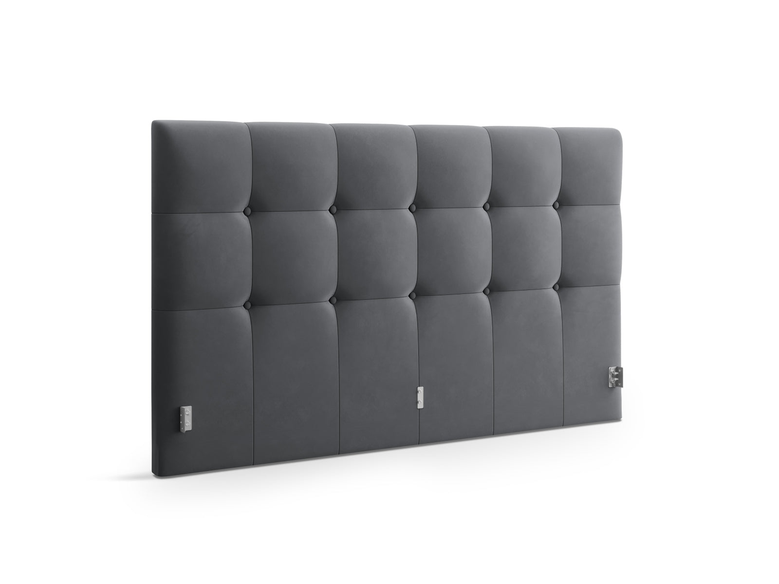 Luxuriöses Kopfteil Phaedra aus weichem Velour in zartem Grau-Blau, perfekt für ein modernes und elegantes Schlafzimmerambiente.