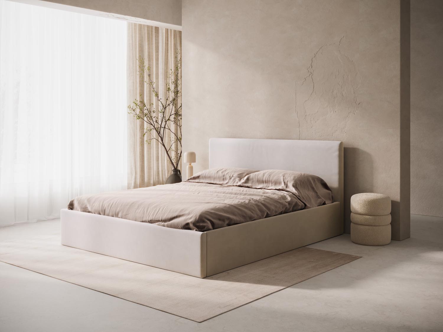Elegantes Remo Velour Kopfteil in edlem Dunkelbeige, ideal für moderne Schlafzimmer und zur Schaffung einer einladenden Atmosphäre.