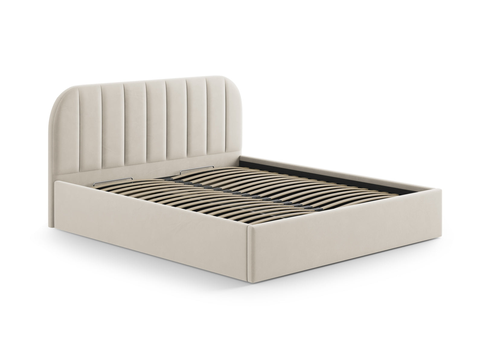 Stilvolles Velour-Kopfteil Billy in sanftem Dunkelbeige, perfekt für ein zeitgemäßes Schlafzimmer und gemütliches Ambiente.