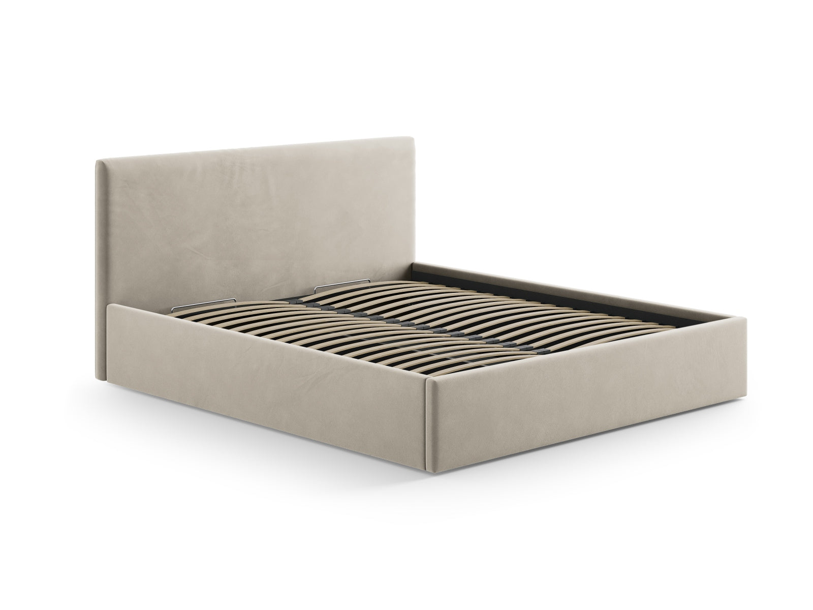 Stilvolles Remo Velour Kopfteil in luxuriösem Dunkelbeige, perfekt für zeitgemäße Schlafzimmergestaltung und gemütliche Akzente.