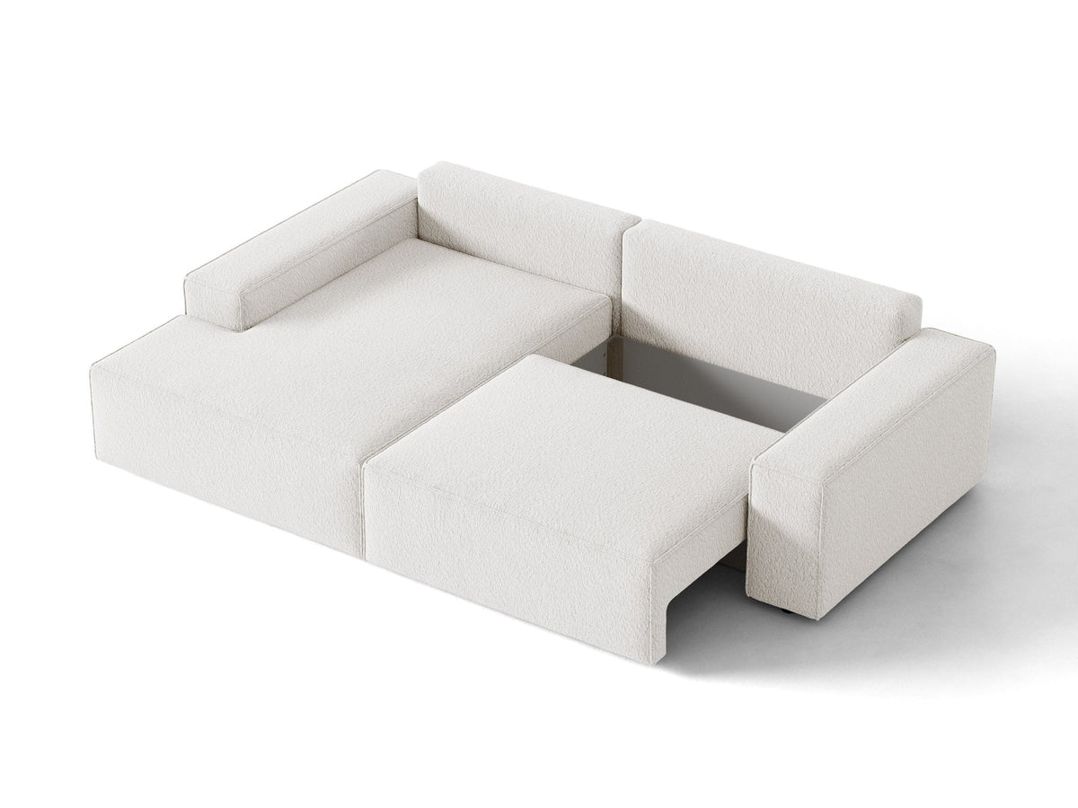 Jodie Boucle Ecksofa links mit Schlaffunktion und Stauraumbox 3 Sitzer in White-Baloo präsentiert im Onlineshop von KAQTU Design AG. Bettsofa links ist von Micadoni