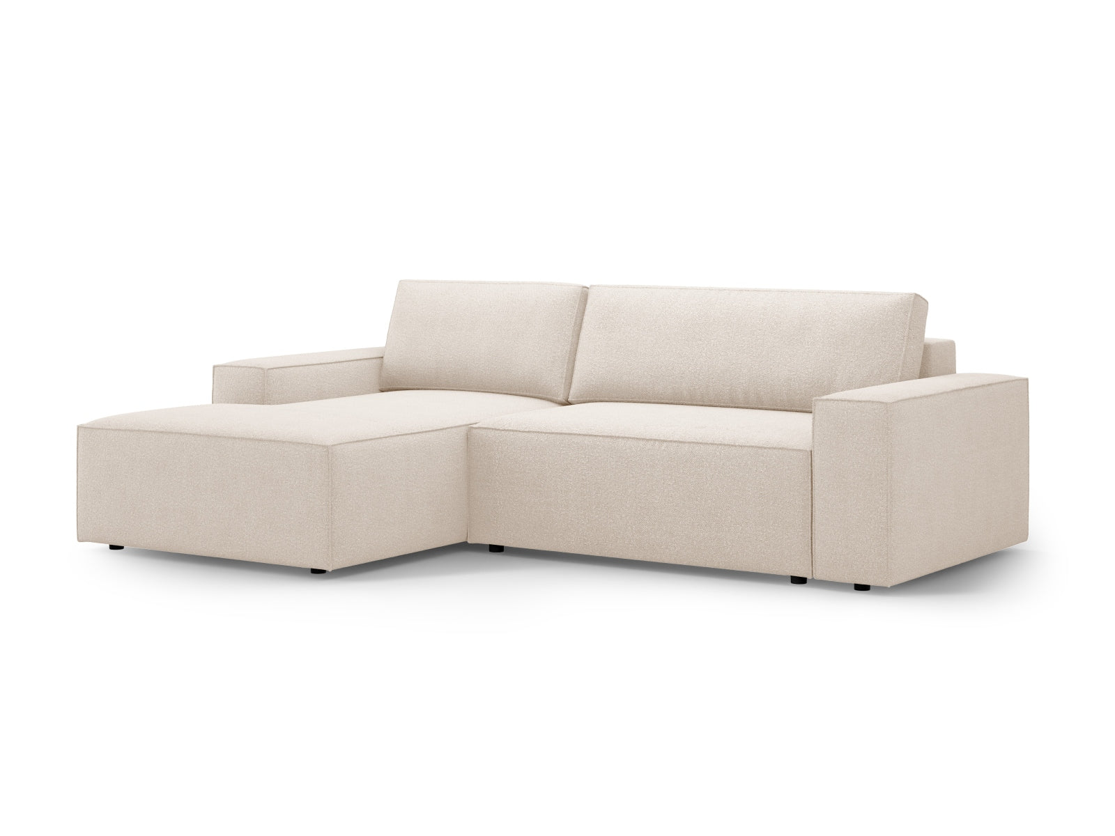 Erleben Sie das elegante Jodie Boucle Ecksofa links von Micadoni – ein komfortables 3-Sitzer Sofa mit praktischer Schlaffunktion und Stauraum.