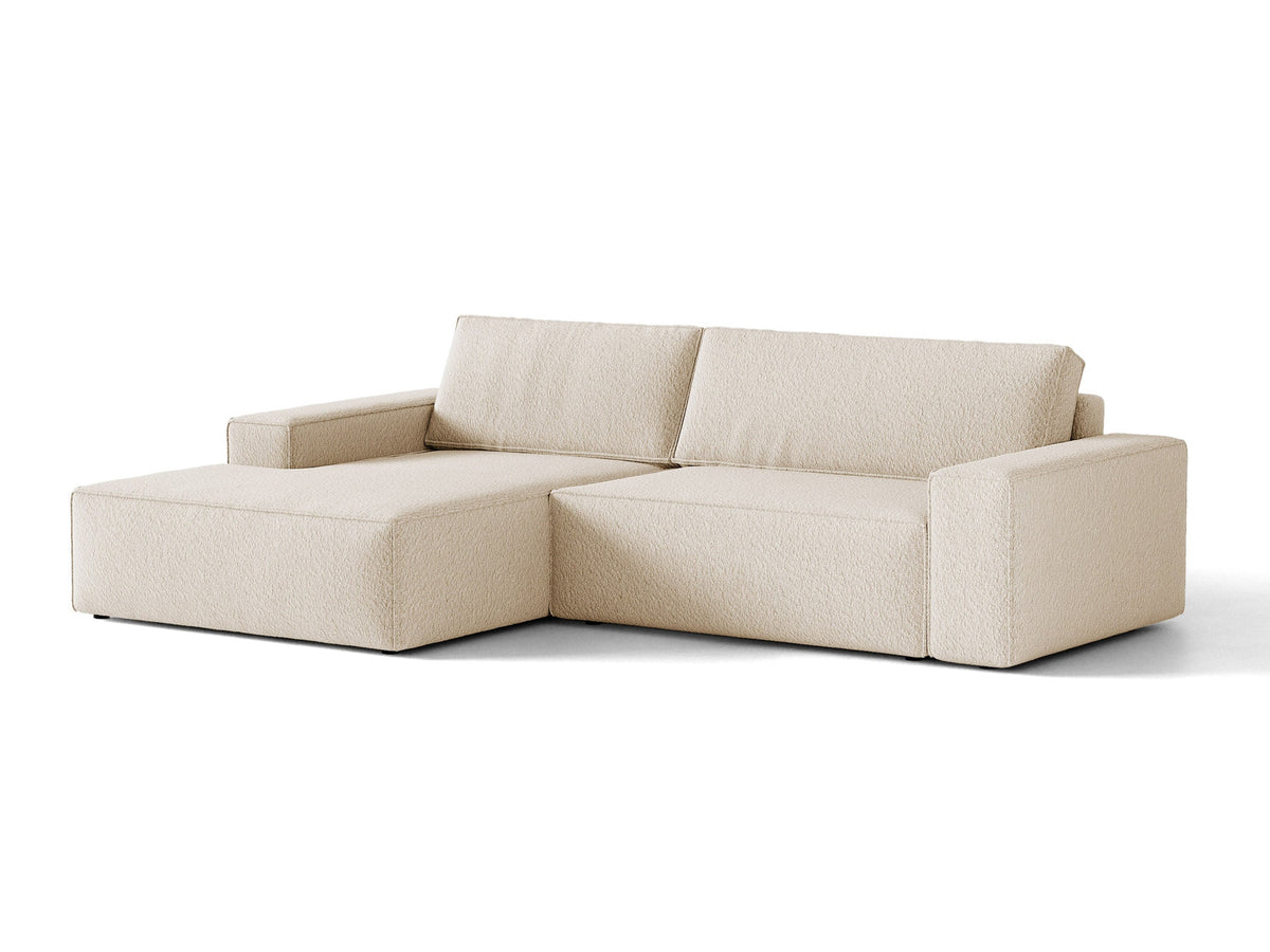 Jodie Boucle Ecksofa links mit Schlaffunktion und Stauraumbox 3 Sitzer in Beige-Baloo präsentiert im Onlineshop von KAQTU Design AG. Bettsofa links ist von Micadoni
